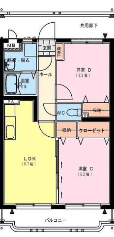 エビスマンション(2LDK/4階)の間取り写真