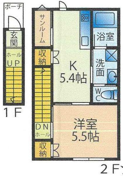 メゾン・ド・パステル台町 F(1DK/2階)の間取り写真