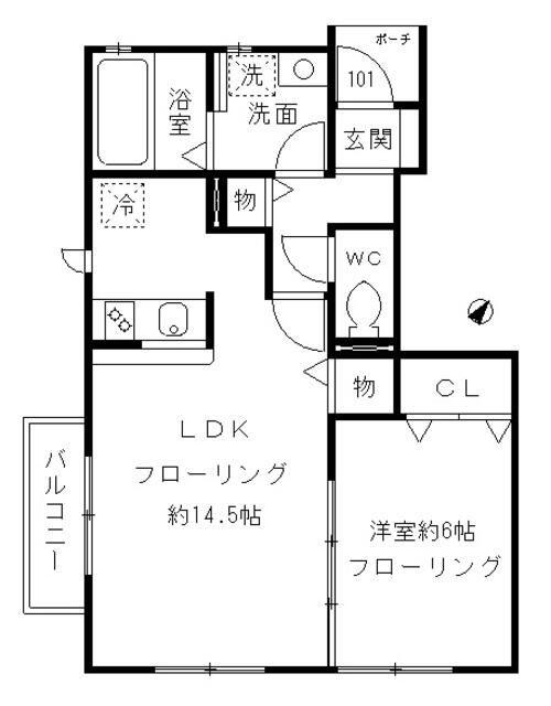クエルボ烏山(1LDK/1階)の間取り写真