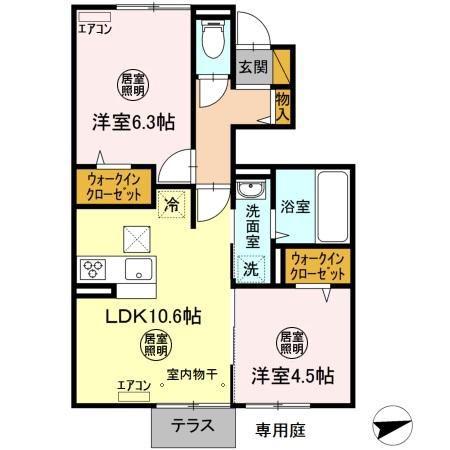 フォルトゥーナSENBA(2LDK/1階)の間取り写真