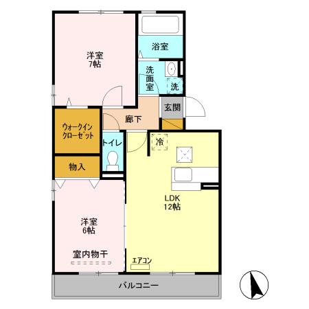 ヴィルドミール中今泉(2LDK/1階)の間取り写真