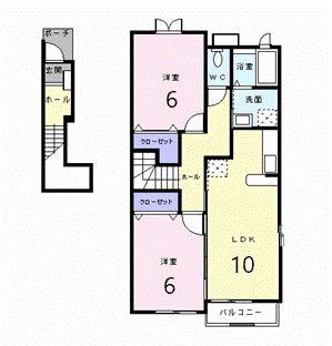 サンシャインヴィラII(2LDK/2階)の間取り写真
