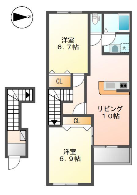 MAISON DE CHAT BLANC(2LDK/2階)の間取り写真