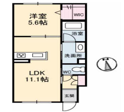 ラルーチェ国富(1LDK/1階)の間取り写真