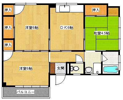 金子ビル(3DK/3階)の間取り写真