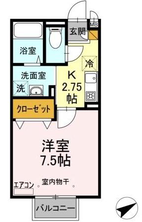 スマートF(1K/2階)の間取り写真