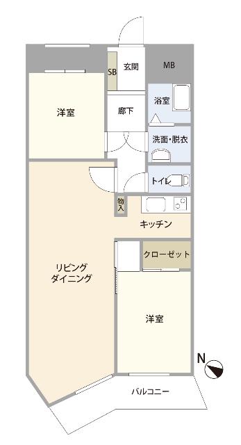 ルーデンスみさと(2LDK/4階)の間取り写真