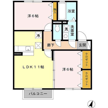 アムール(2LDK/1階)の間取り写真