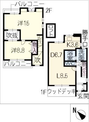 シーズンステージ覚王山A棟(2LDK/2階)の間取り写真