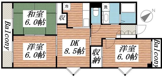 山口ビル(3DK/3階)の間取り写真