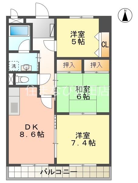 萩野マンション B棟(3DK/3階)の間取り写真