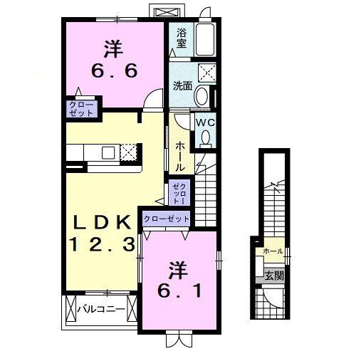 アンソレイユ西山I(2LDK/2階)の間取り写真