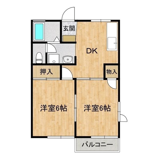サンライフ桂B(2DK/2階)の間取り写真