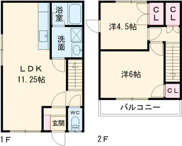 ウイング桂木(2LDK/1階)の間取り写真
