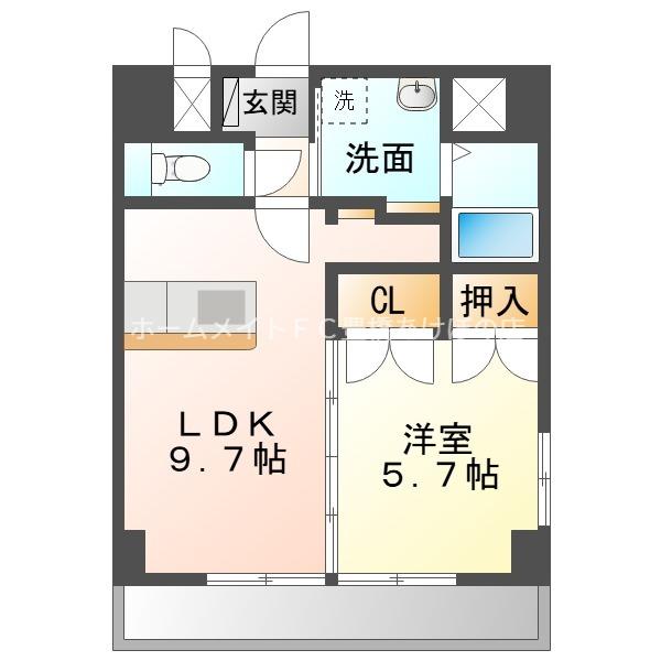 ロイヤルタワーII(1LDK/4階)の間取り写真
