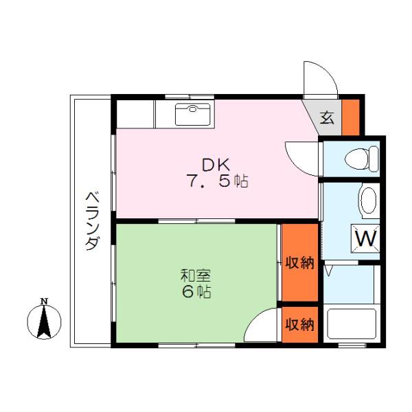 ハイツ谷塚(1DK/1階)の間取り写真