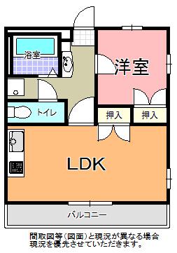 ウイングイースト D棟(1LDK/2階)の間取り写真