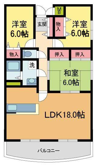 宝塚彩悠館(3LDK/5階)の間取り写真