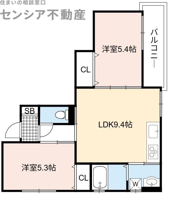 クリエオーレ三ツ島(2LDK/2階)の間取り写真