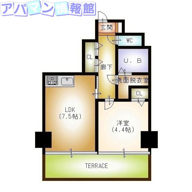 フェリシア東万代(1DK/8階)の間取り写真