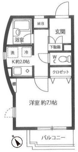 ファイブヒルズ向原(1K/2階)の間取り写真