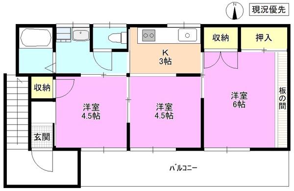 コーポ綿屋(3K/2階)の間取り写真