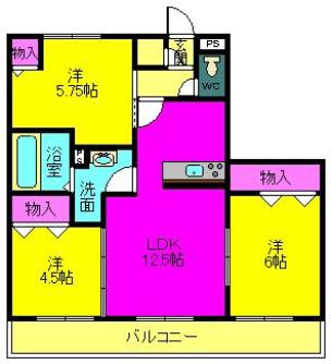アンソレイユ山の辺(3LDK/1階)の間取り写真