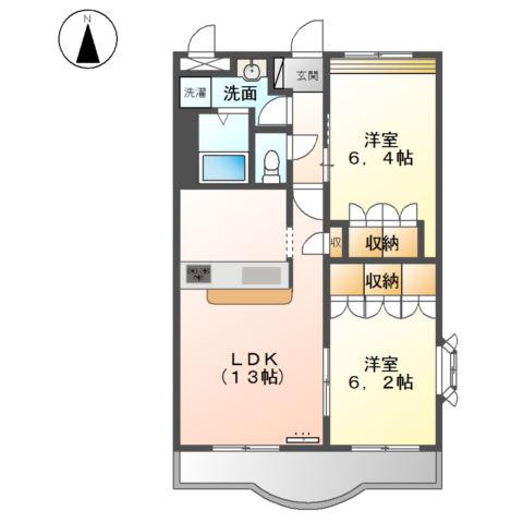 ワンダーハウスA棟(2LDK/2階)の間取り写真
