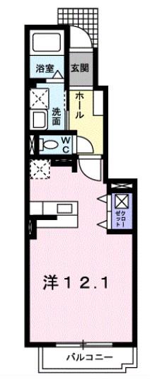 スカイハーツ河原町(ワンルーム/1階)の間取り写真