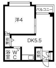 ライラックレインボー北木の本(1DK/4階)の間取り写真