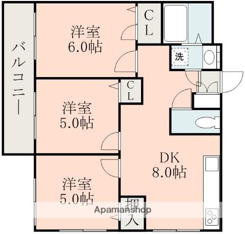 さくらヒルズ唐湊壱番館(3DK/4階)の間取り写真