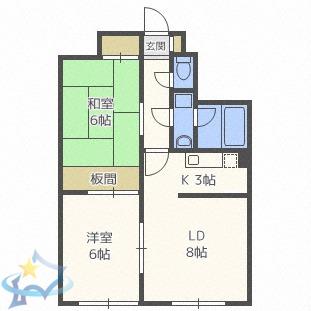 ウエスト12(2LDK/1階)の間取り写真
