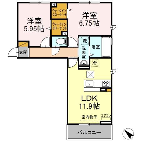 オテール・ロッシュIII I(2LDK/1階)の間取り写真