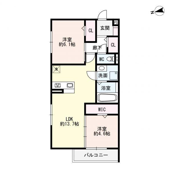 CREST明石(2LDK/3階)の間取り写真