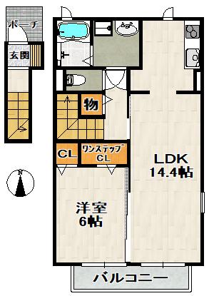 ヴィラージュ桜ヶ丘(1LDK/2階)の間取り写真