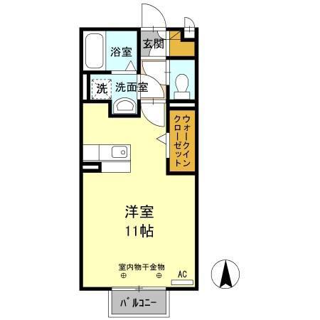 ソレイユI(ワンルーム/2階)の間取り写真