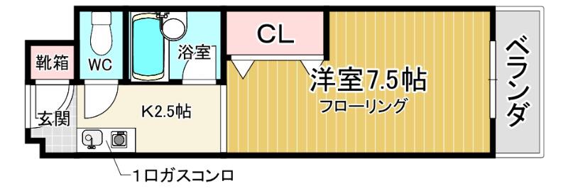 パレスコート石橋(1K/1階)の間取り写真