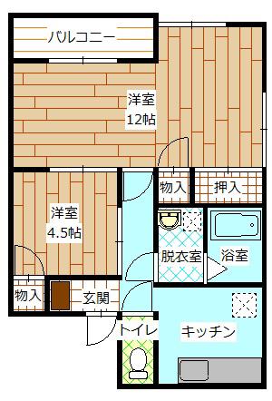 ルミエール天童(2DK/1階)の間取り写真
