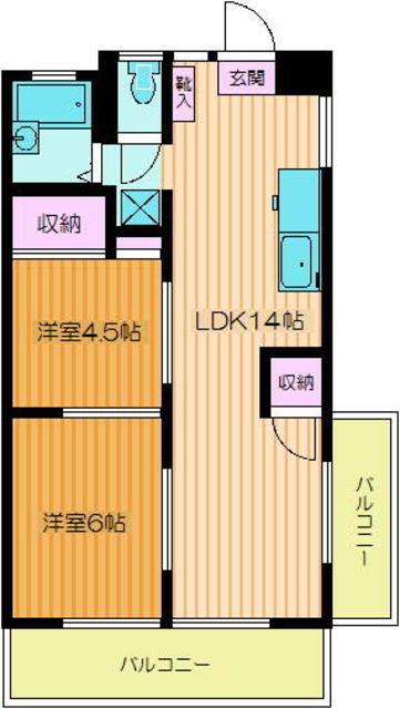 一條ビル(2LDK/4階)の間取り写真