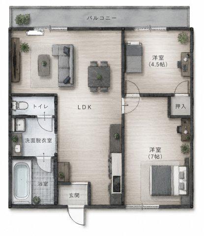 パンデュール弁財天(2LDK/1階)の間取り写真