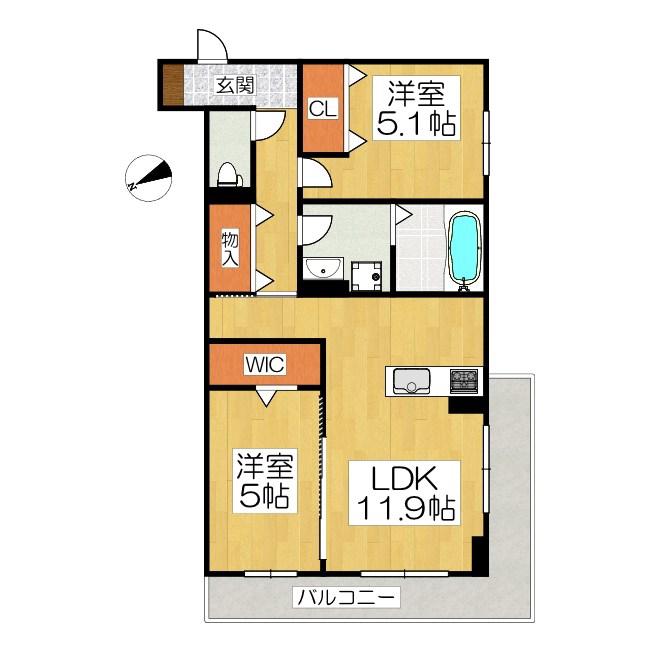 D-ROOM勝部3丁目工事(2LDK/2階)の間取り写真