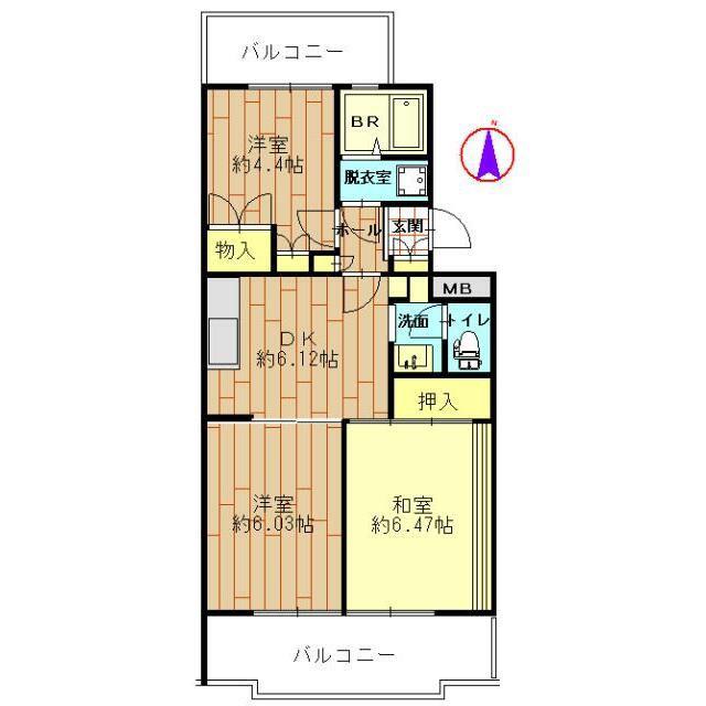 オークヴィラ1号館(2LDK/2階)の間取り写真