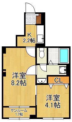 ボスカートC II棟(2K/1階)の間取り写真