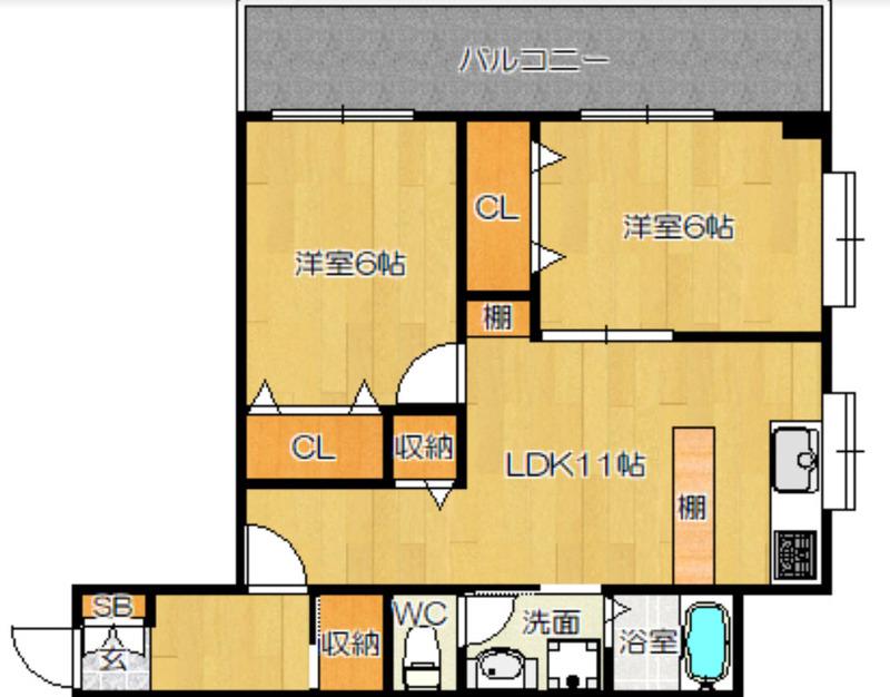 ケイジェイ博多住吉ビル(2LDK/4階)の間取り写真