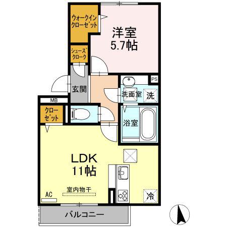 ミッドレジデンス A A棟(1LDK/1階)の間取り写真