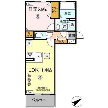 D-ROOM八代市西片町18PJ(1LDK/3階)の間取り写真