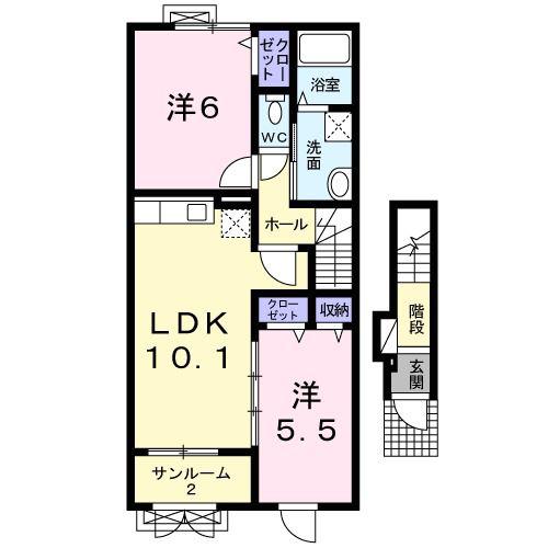 ブローテ桜木(2LDK/2階)の間取り写真
