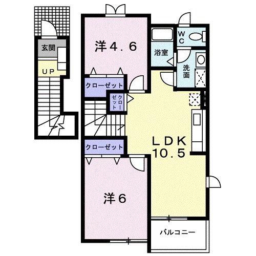 山手メゾン壱C(2LDK/2階)の間取り写真