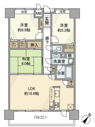 アルファステイツ西明石駅(3LDK/6階)の間取り写真