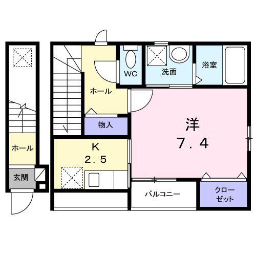 本町1丁目アパート(1K/2階)の間取り写真